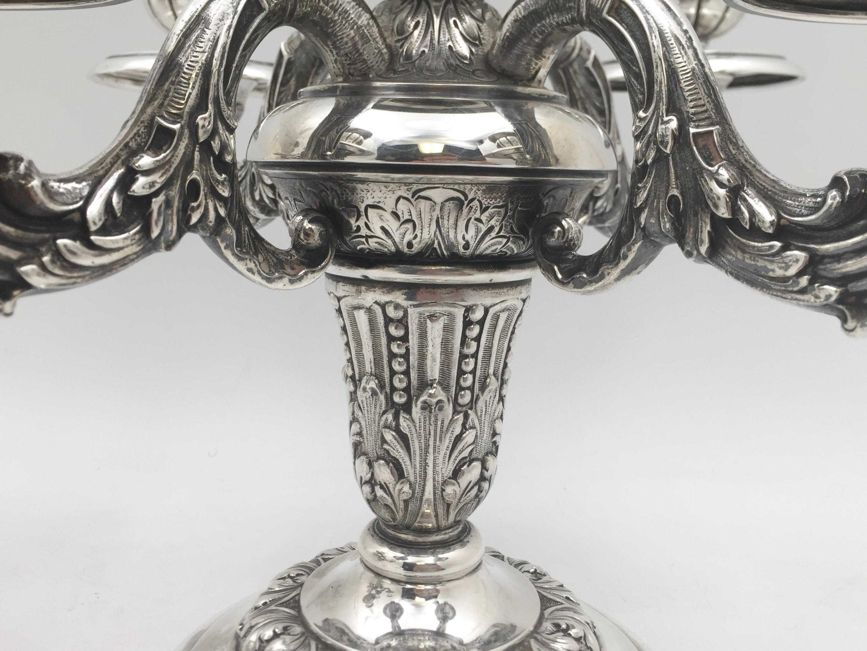 Pair of Portuguese Silver 5-Light Ornate Candelabra For Sale 2