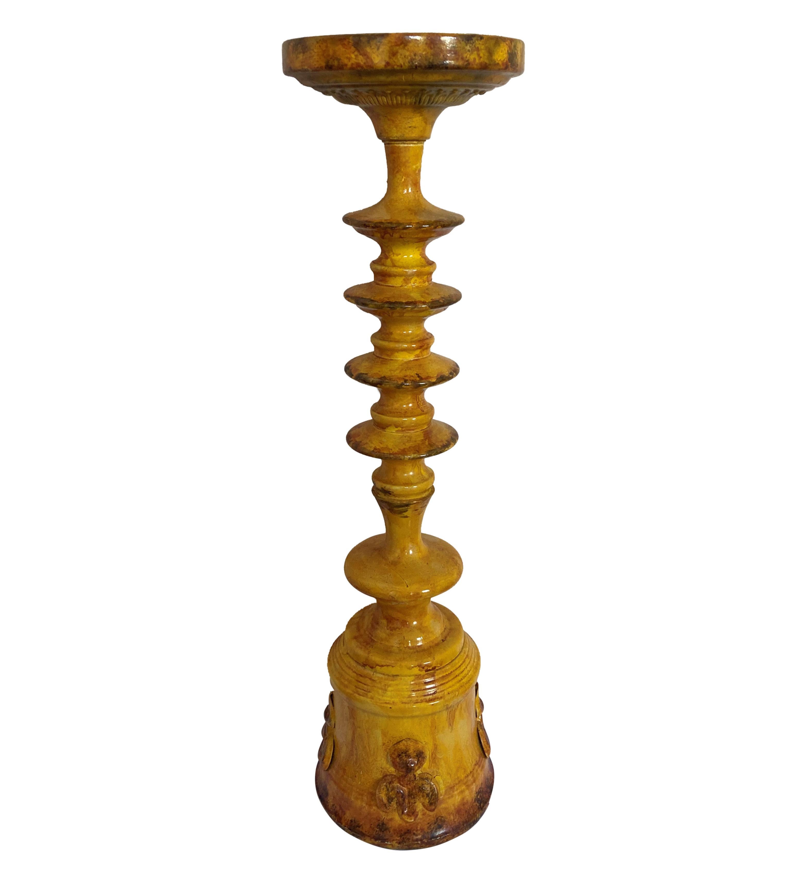 Mid-20th Century Pair Of Portuguese Yellow Tole Candlesticks For Sale