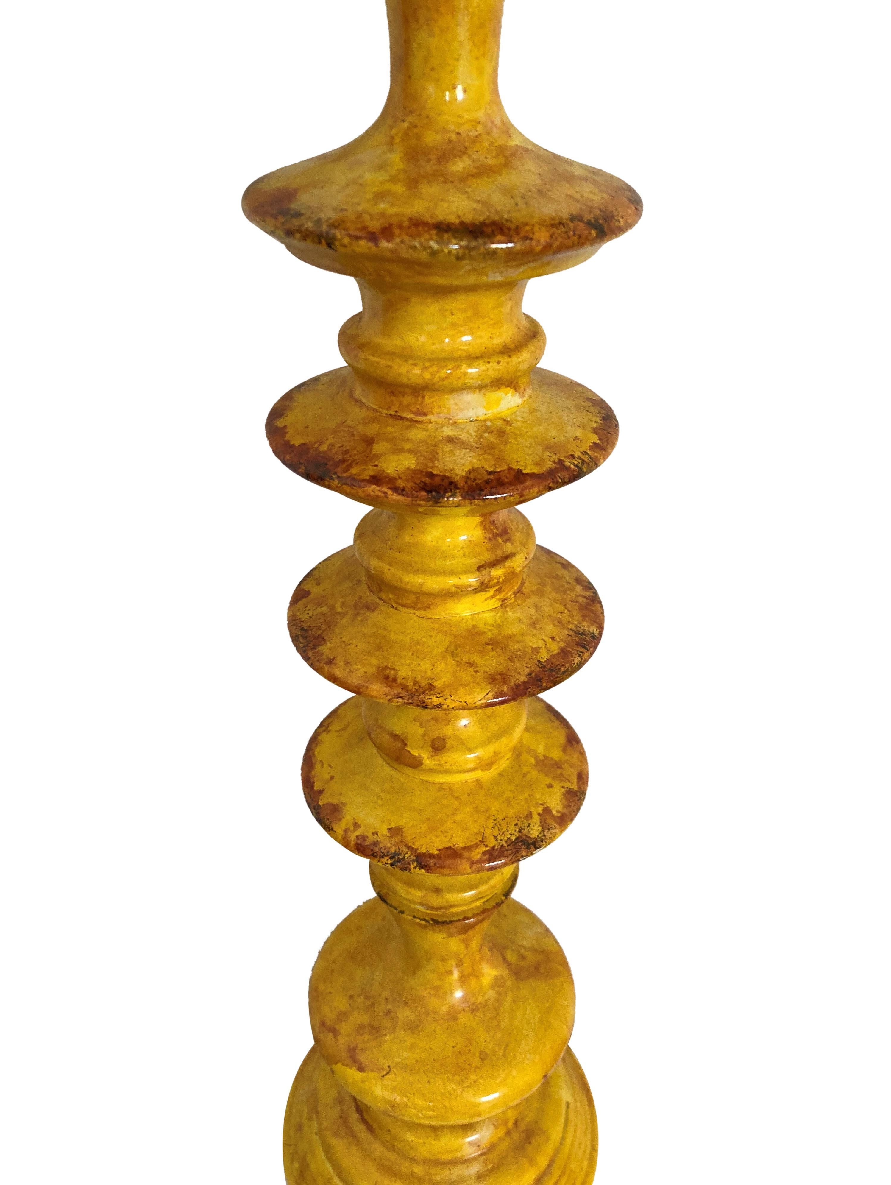 Tin Pair Of Portuguese Yellow Tole Candlesticks For Sale