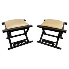 Antique Pair of Possibly Casa Bella Black Lacquer Benches or Stools, 20th Century