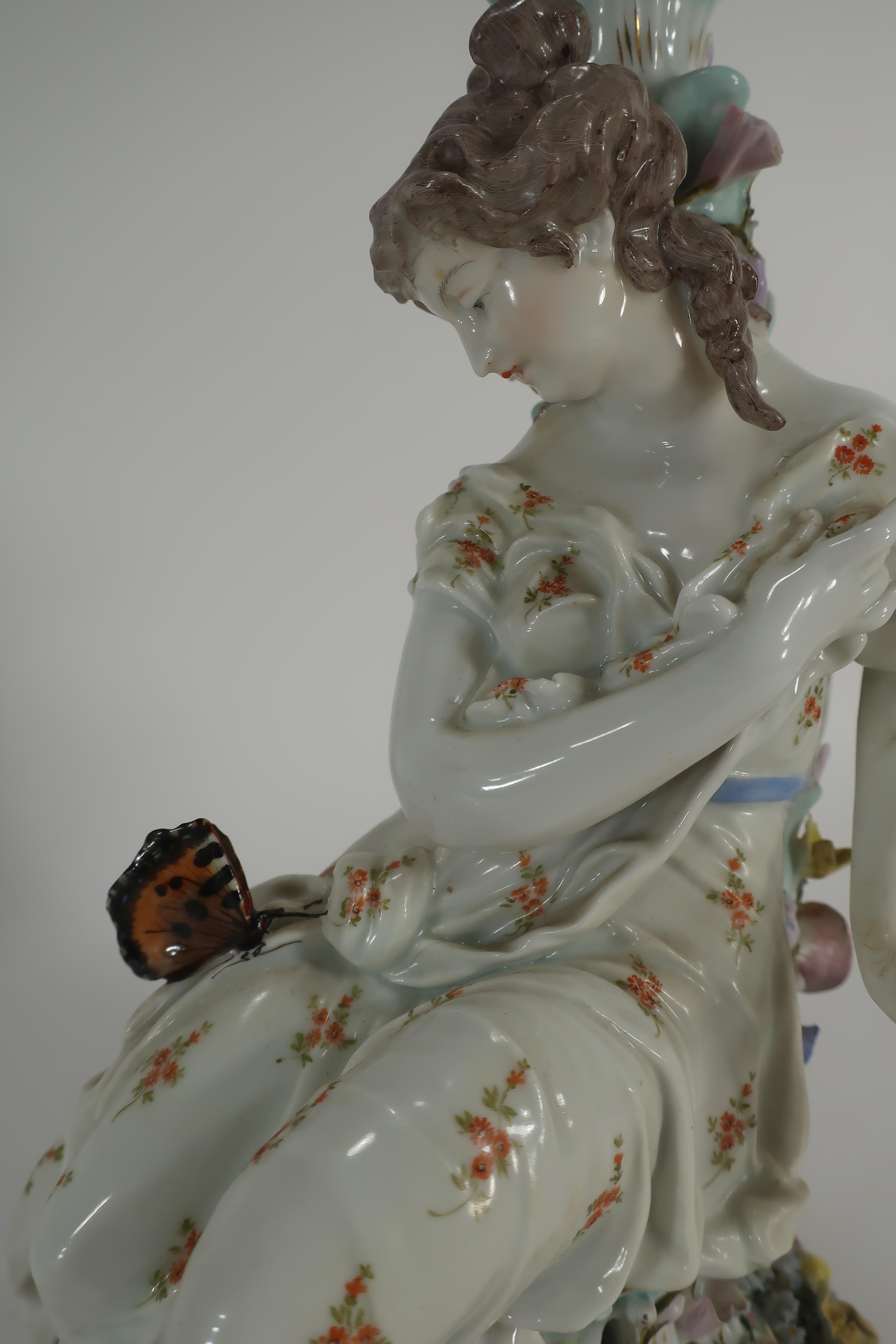 Porcelain Pair of Possibly Meissen Female Figural Candelabra