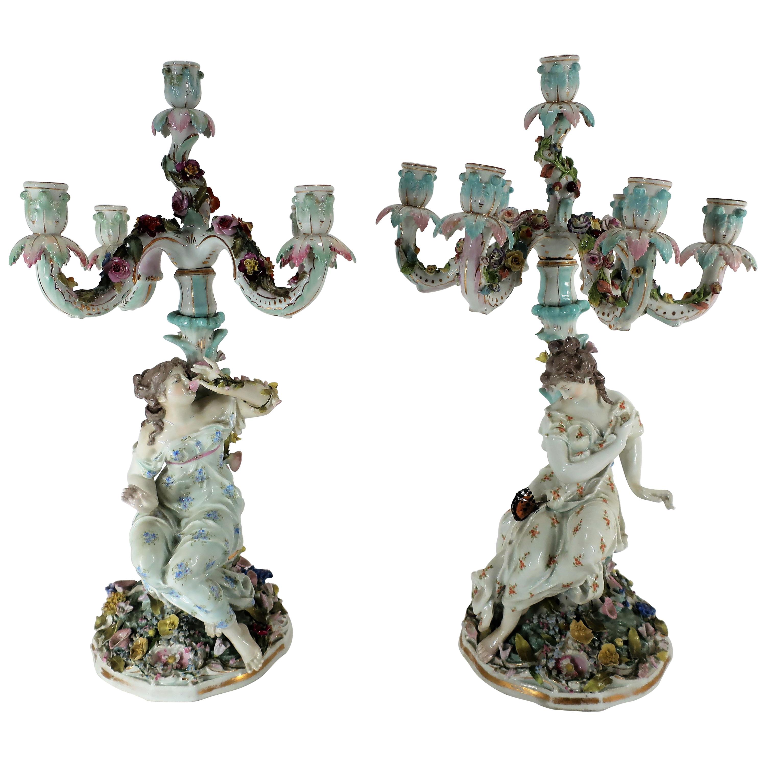 Pair of Possibly Meissen Female Figural Candelabra