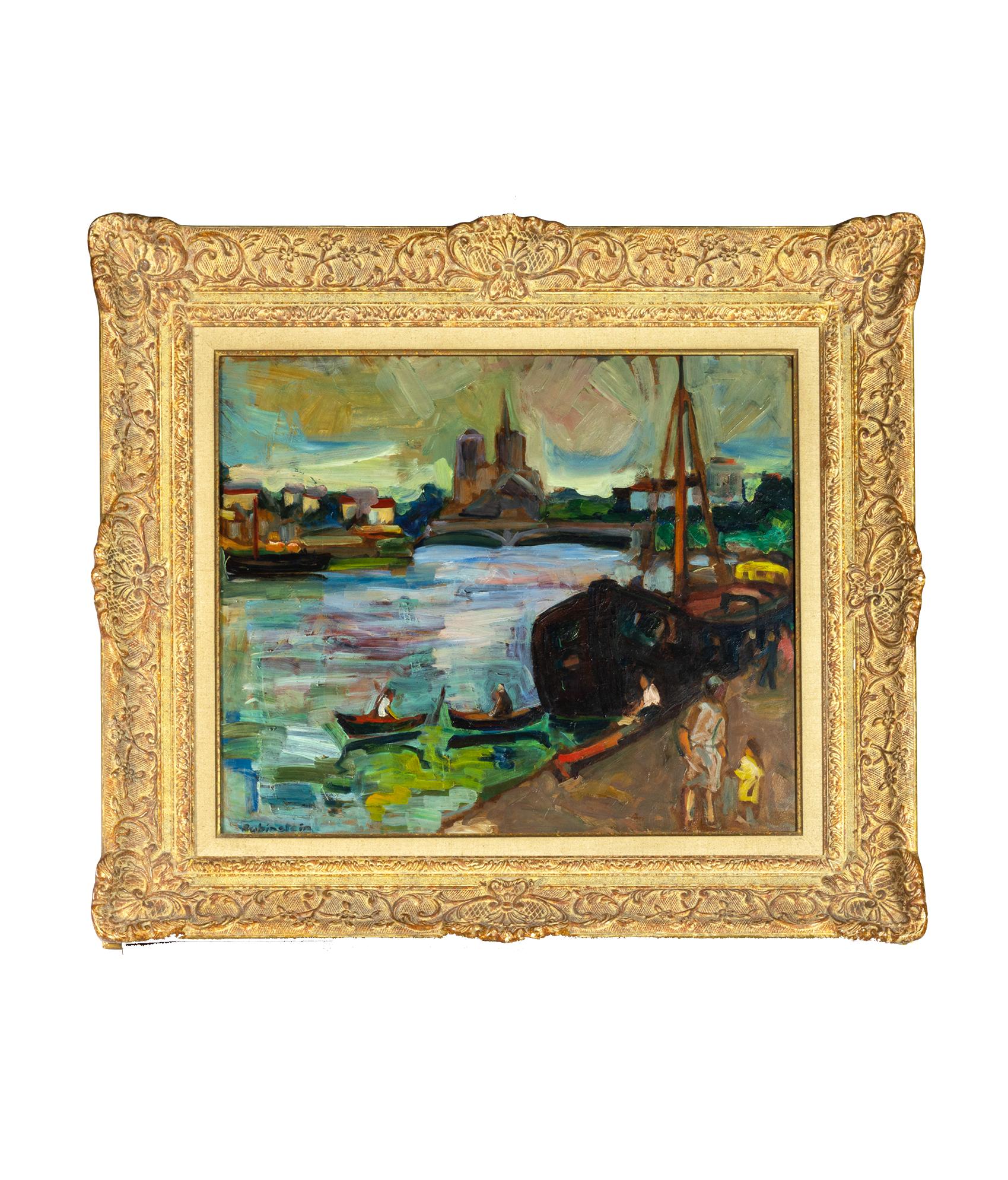 French Pair Of Post Impressionism Boat Paintings, (20th Century) For Sale