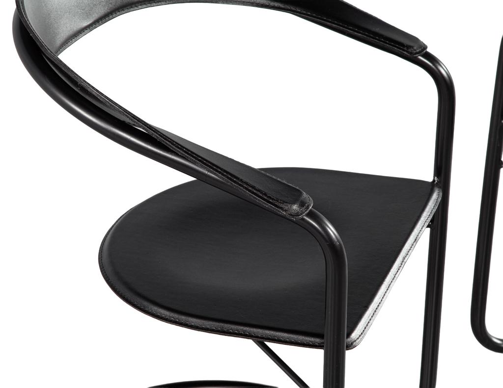 Pair of Post-Modern Arrben Italy “Canasta” Arm Chairs in Leather