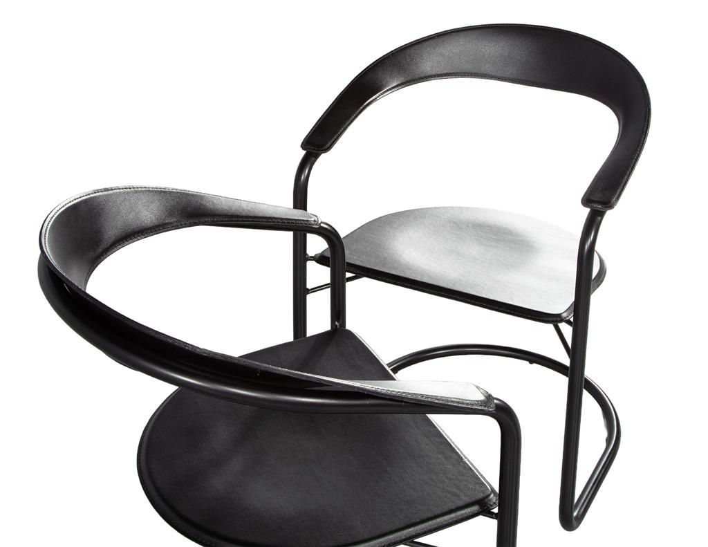 Pair of Post-Modern Arrben Italy “Canasta” Arm Chairs in Leather
