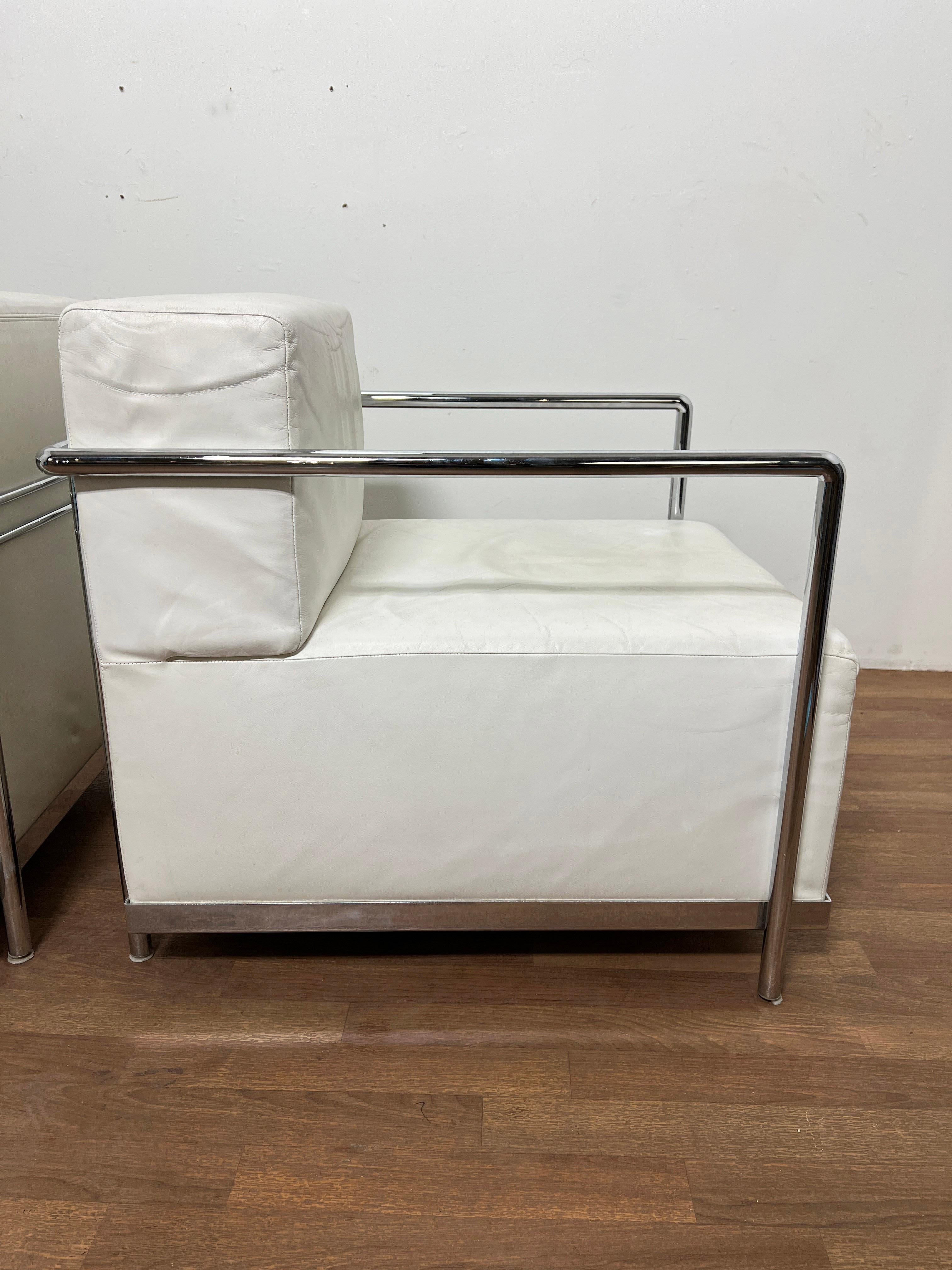 Pair of Post Modern Bauhaus Style Leather and Chrome Lounge Chairs by Bernhardt For Sale 6