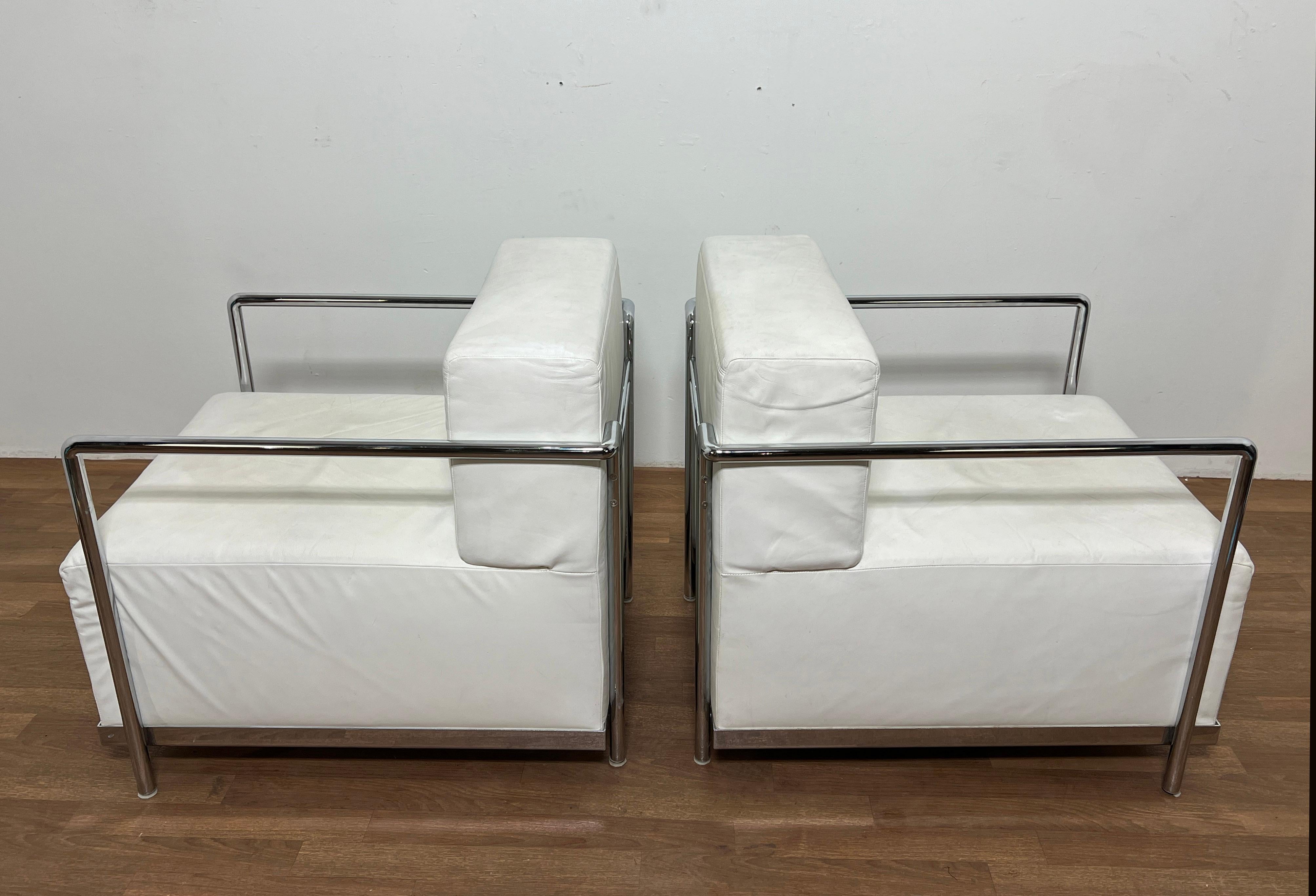 Pair of Post Modern Bauhaus Style Leather and Chrome Lounge Chairs by Bernhardt For Sale 7