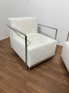 Pareja de sillones posmodernos estilo Bauhaus de cuero y cromo de Bernhardt