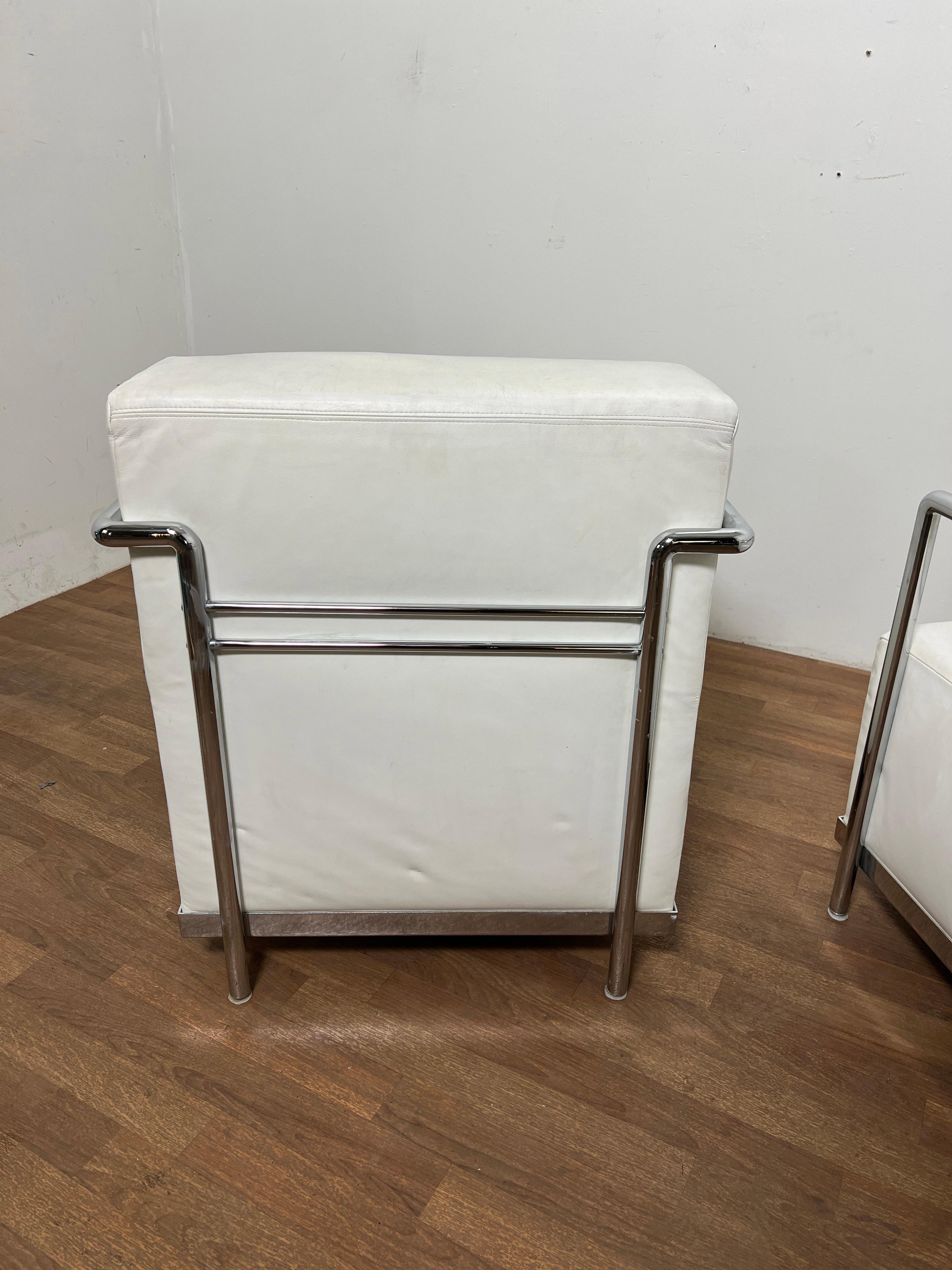 Pair of Post Modern Bauhaus Style Leather and Chrome Lounge Chairs by Bernhardt 1