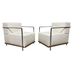 Pair of Post Modern Bauhaus Style Leather and Chrome Lounge Chairs by Bernhardt