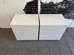 Pair of Post modern bright white Gloss Laminate waterfall 3 Drawer Dressers