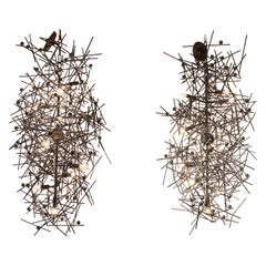 Pair of Post Modern Brutalist Abstract Gun Metal Gray Chandeliers
