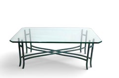 Pair of Post Modern Brutalist Iron Base Glass Top Coffee Tables c. 1980/90's
