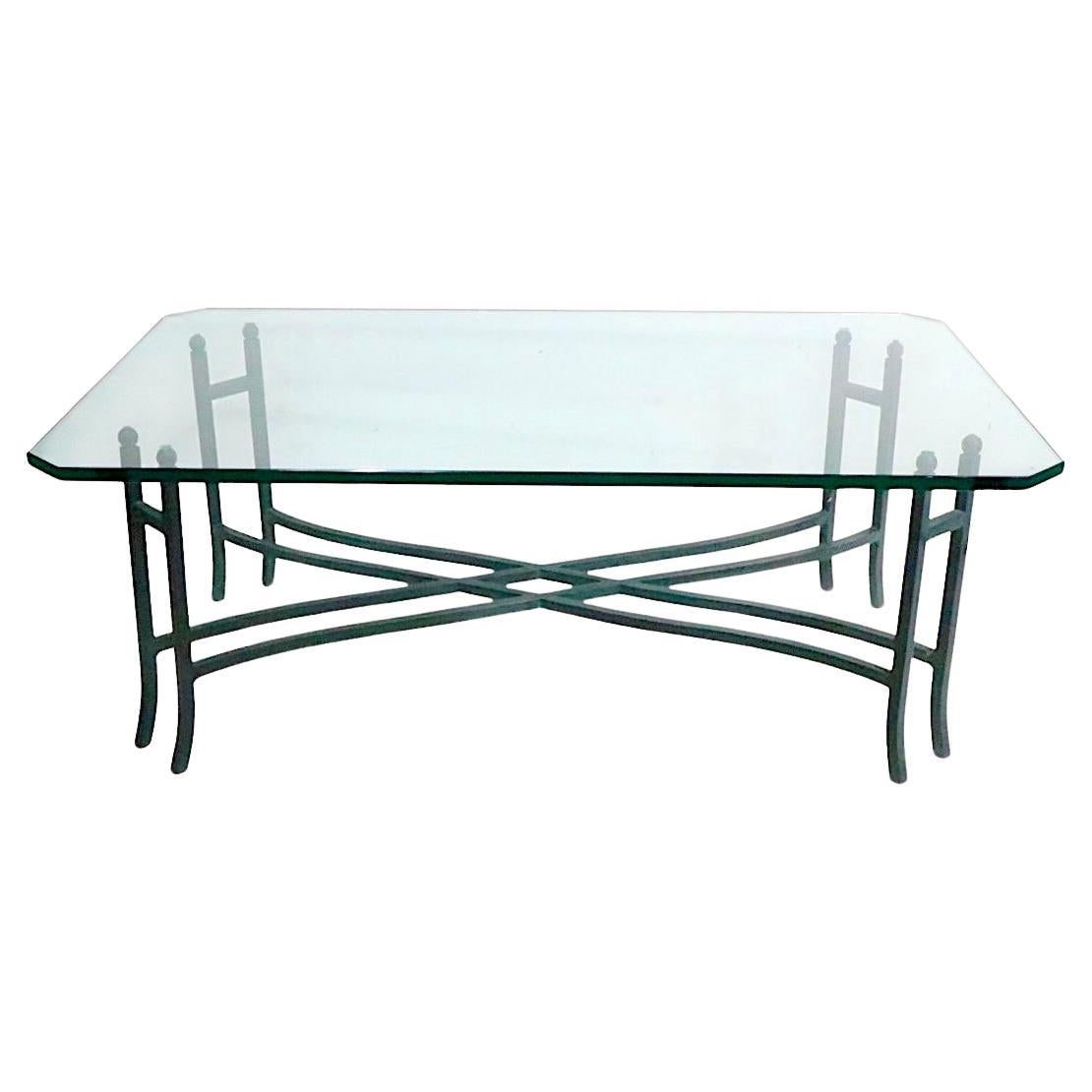Pair of Post Modern Brutalist Iron Base Glass Top Coffee Tables c. 1980/90
s For Sale