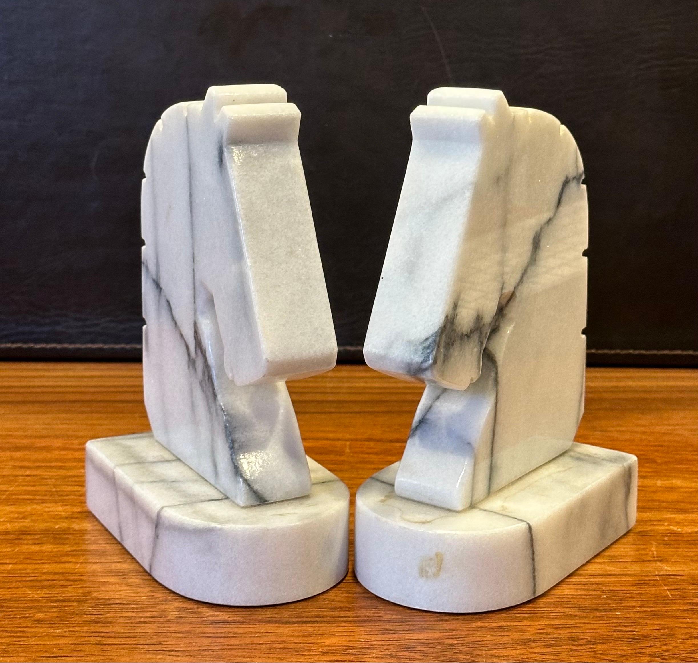 Pair of Post-Modern Carrara Marble Horse Head Bookends For Sale 4