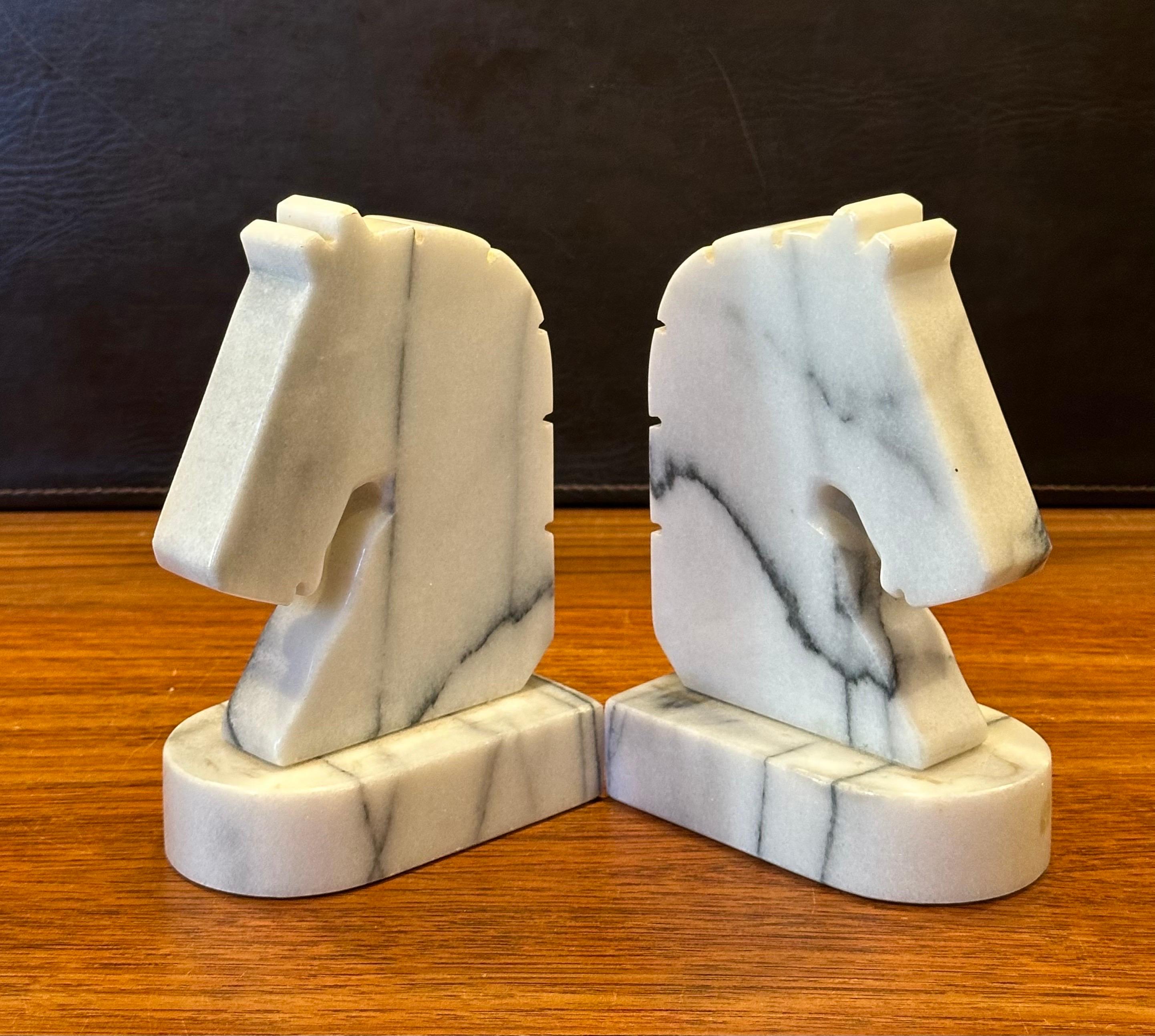 Pair of Post-Modern Carrara Marble Horse Head Bookends For Sale 5