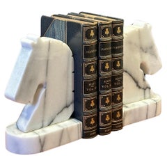 Pair of Post-Modern Carrara Marble Horse Head Bookends