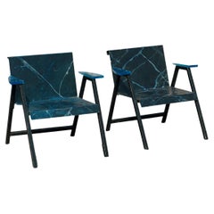 Paire de chaises post-modernes en métal et résine, production française, années 1980 