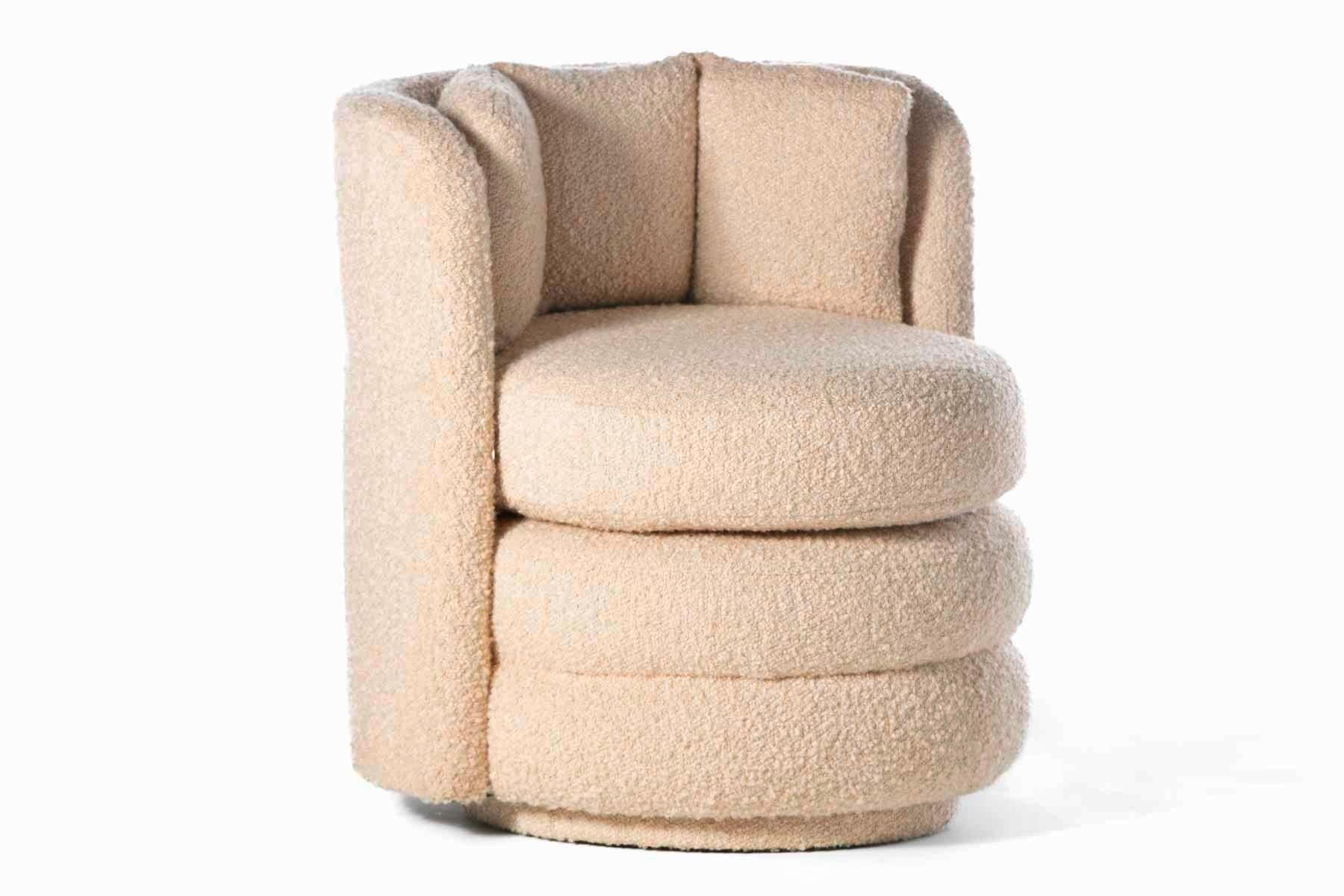 Pair of Post Modern Channeled Swivel Chairs in Blush Pink Bouclé For Sale 7
