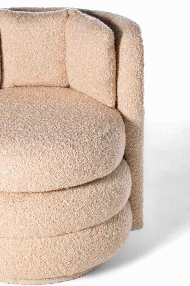 Pair of Post Modern Channeled Swivel Chairs in Blush Pink Bouclé For Sale 11