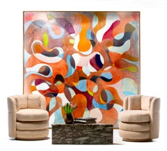 Pair of Post Modern Channeled Swivel Chairs in Blush Pink Bouclé