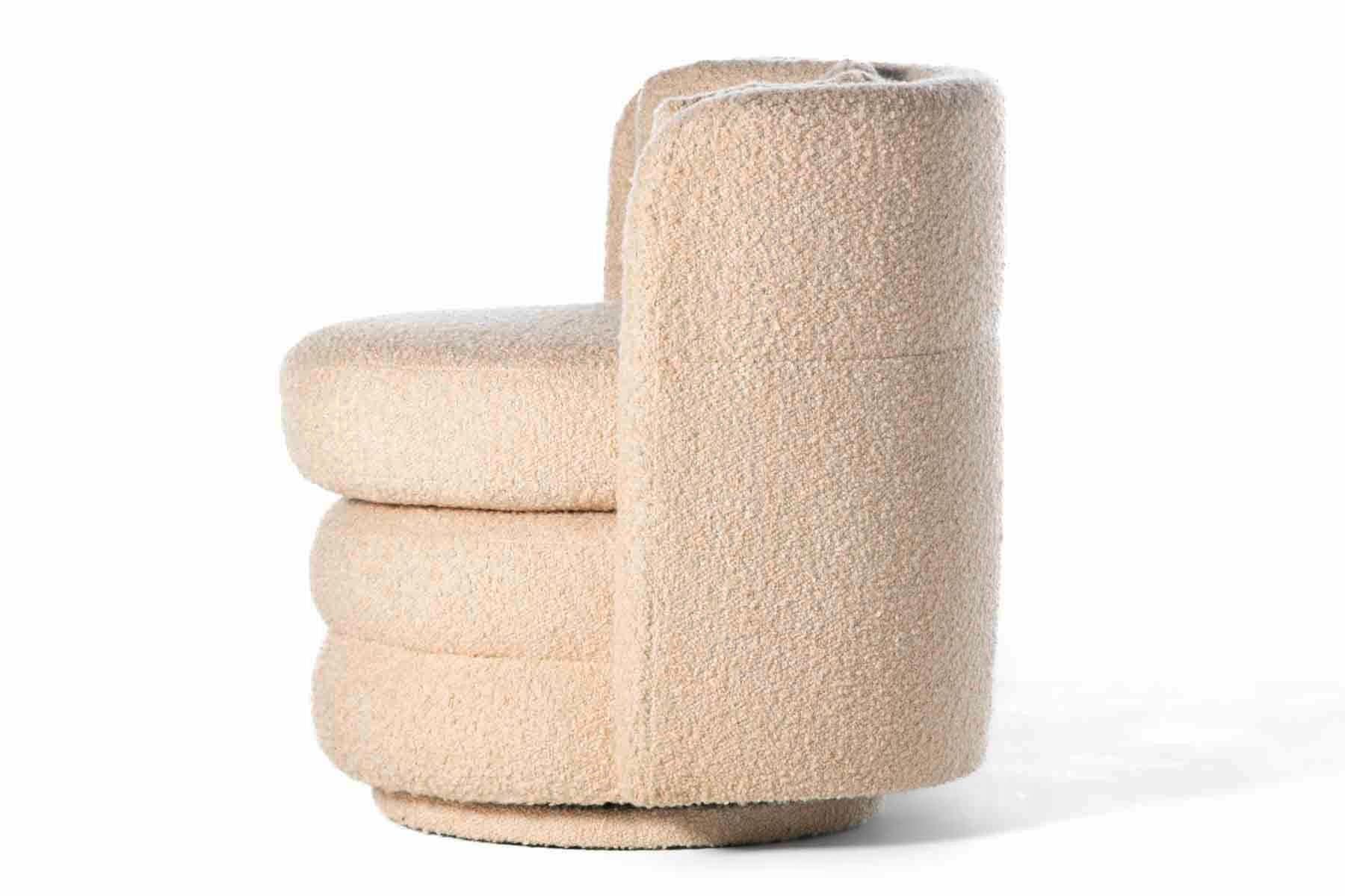 Pair of Post Modern Channeled Swivel Chairs in Blush Pink Bouclé For Sale 3
