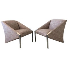 Pair of Post-Modern Chrome Lounge Chairs
