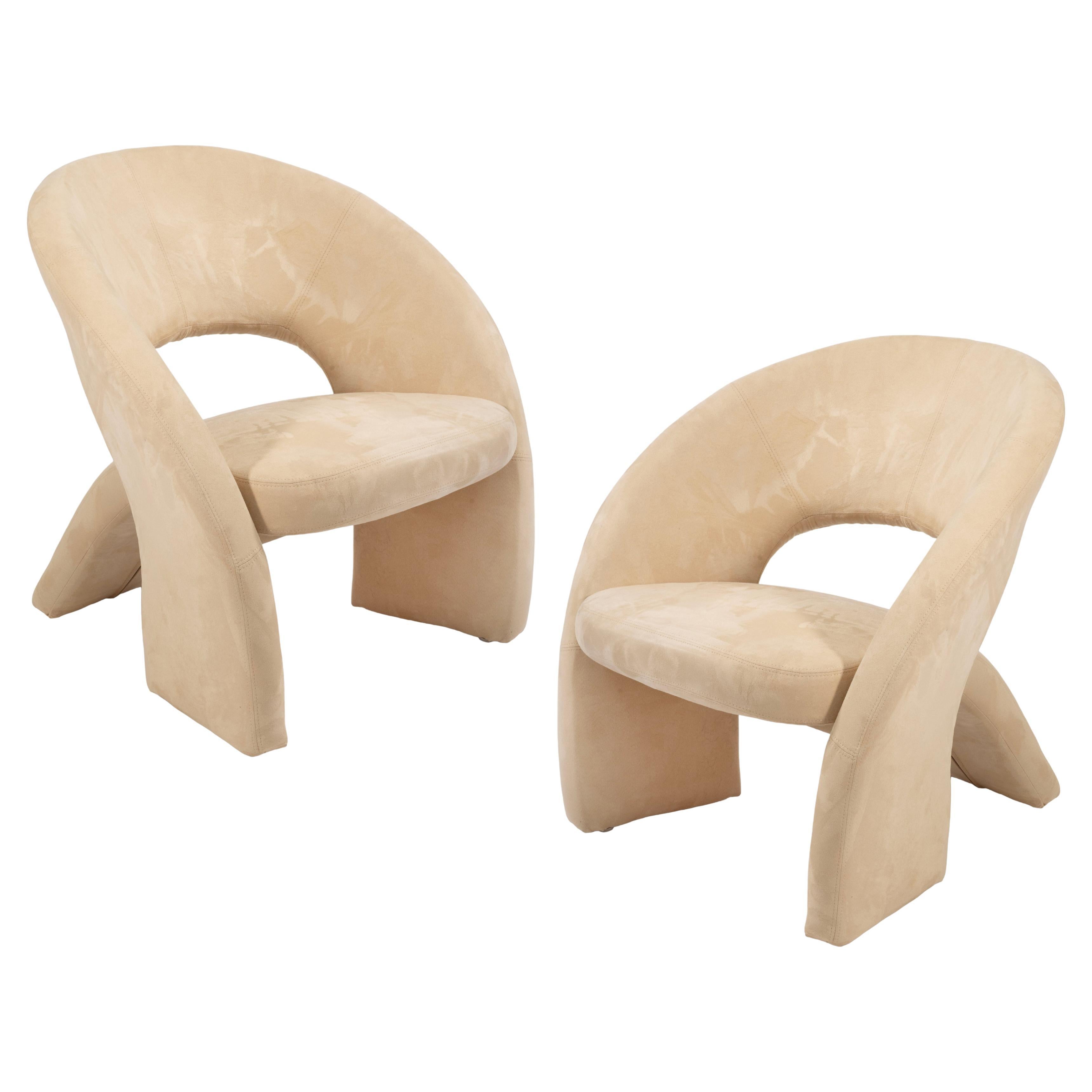 Pair Of Post Modern Cream Upholstered Accent Chairs In The Style Of Jaymar For Sale
