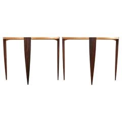 Vintage Pair of Post Modern Ebony and Birch Demilune Console Tables