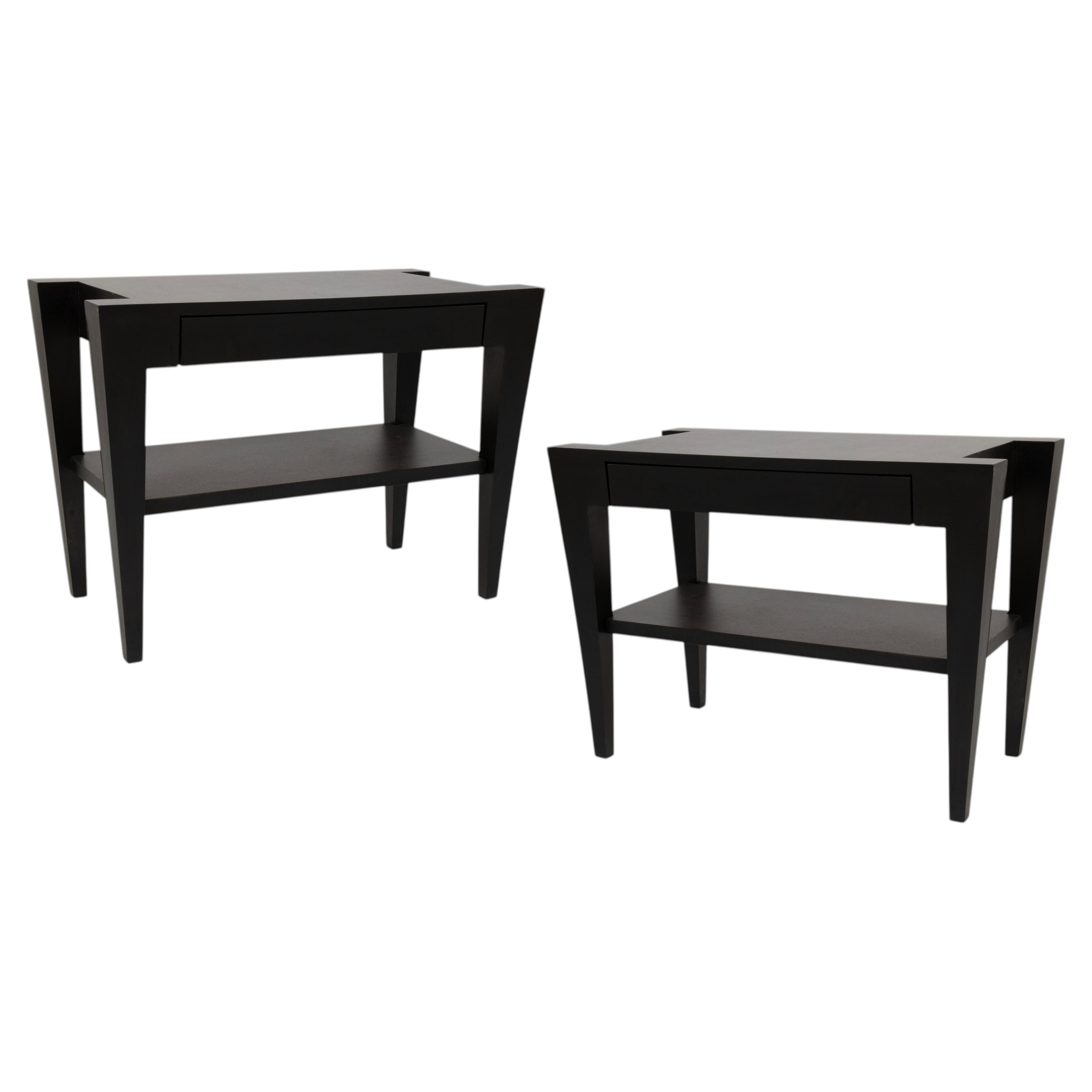 Pair Of Post Modern Ebony Black Architectural Frame Nightstands