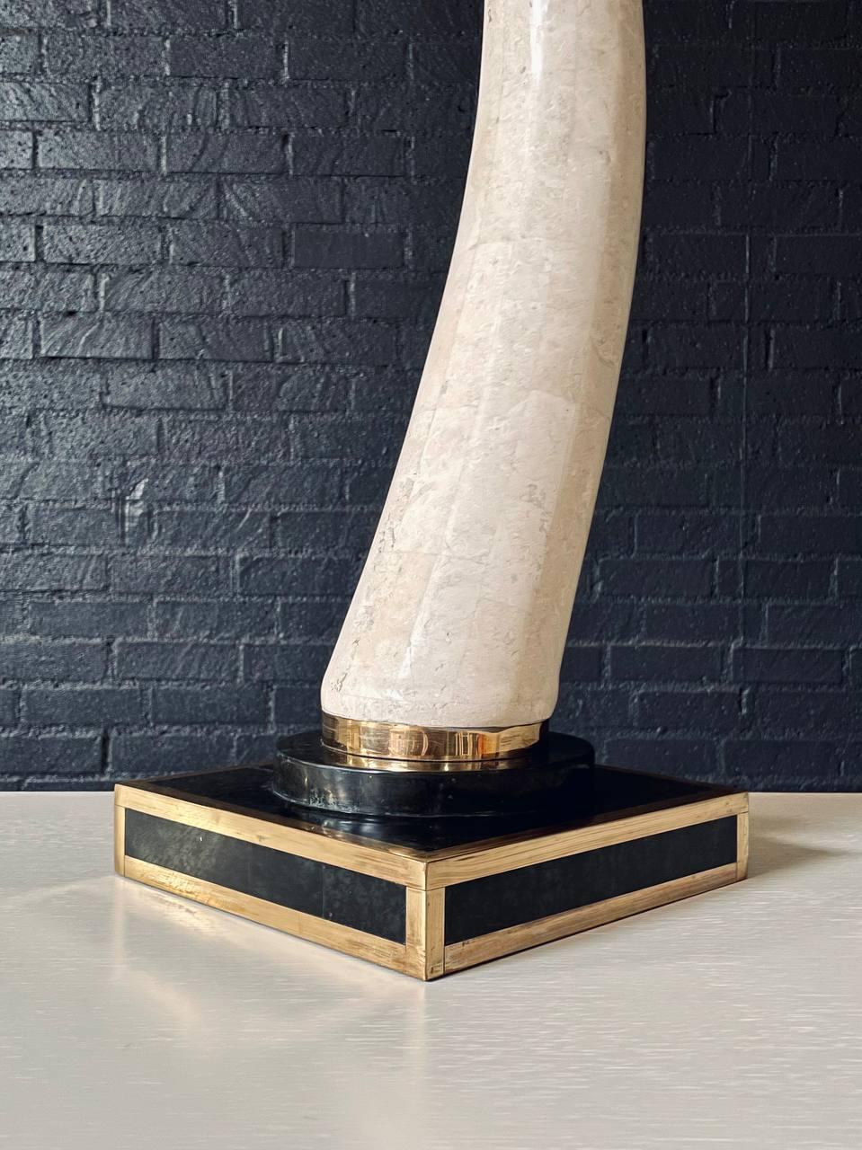 Pair of Post Modern Faux Tusks on Tessellated Marble & Brass Bases im Angebot 2