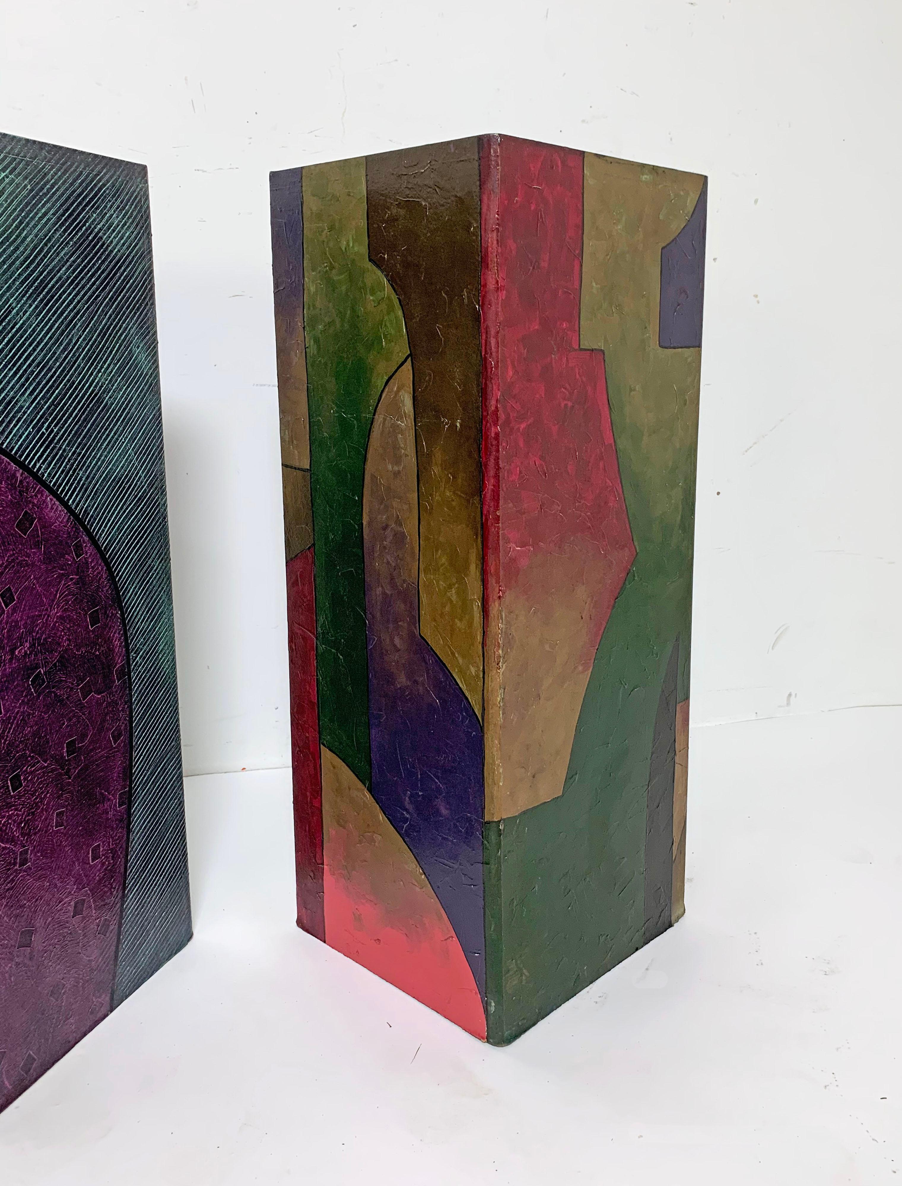 Post-Modern Pair of Postmodern Hand Painted Pedestals in the Memphis Group Style circa 1980s