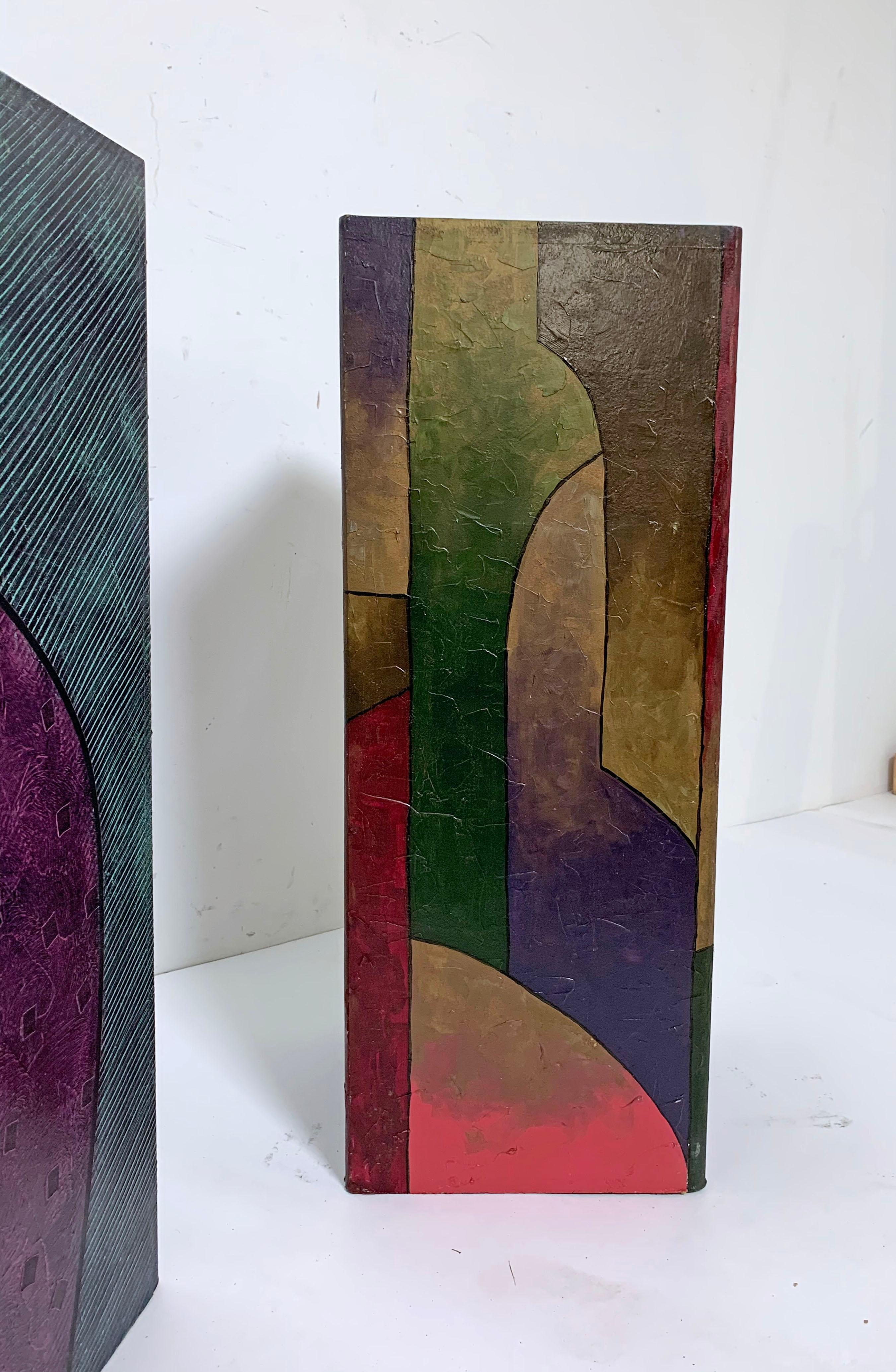 Pair of Postmodern Hand Painted Pedestals in the Memphis Group Style circa 1980s In Good Condition In Peabody, MA