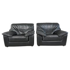 Pair of Post Modern Italian Black Leather lounge chairs