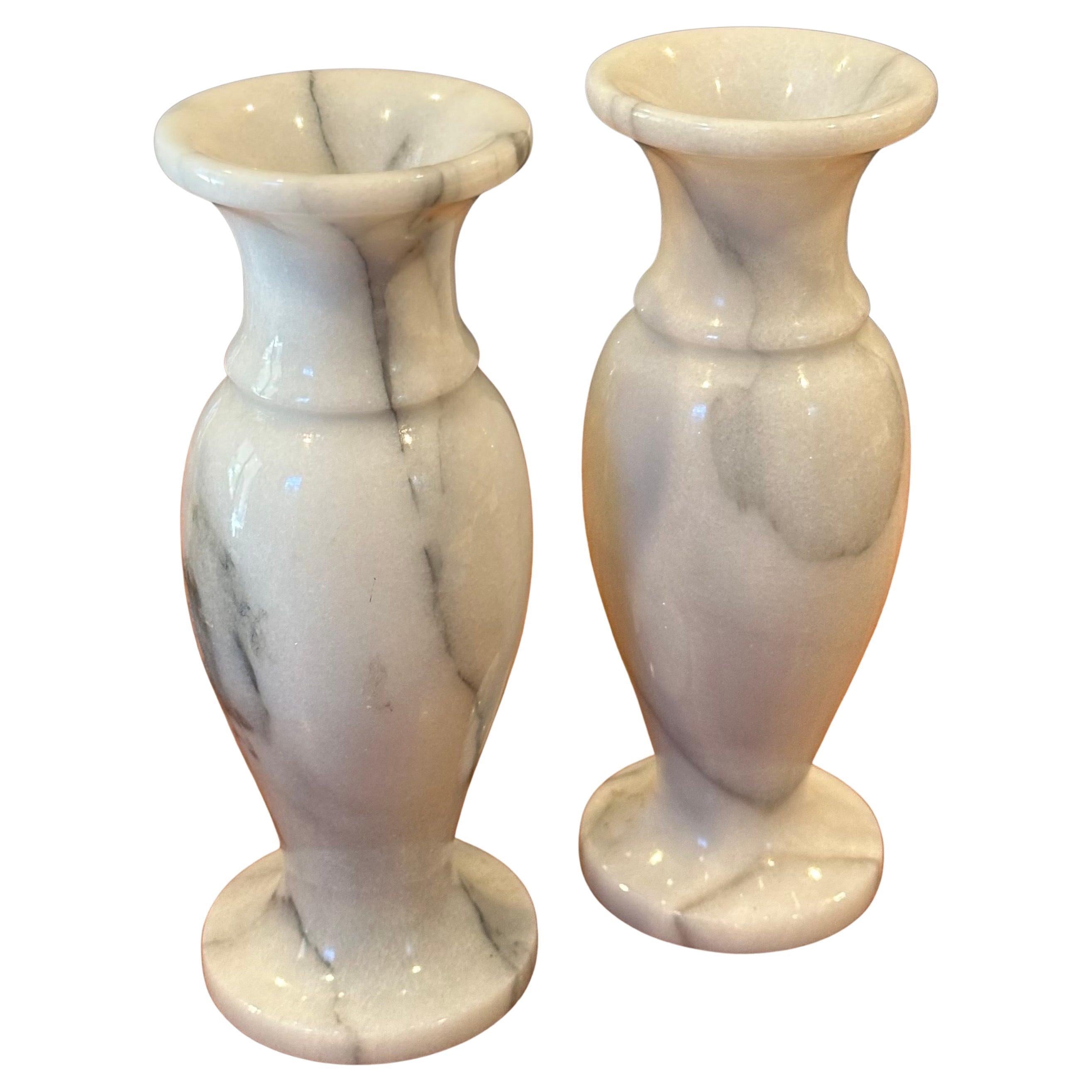 Pair of Post-Modern Italian Carrara Marble Vases For Sale 6