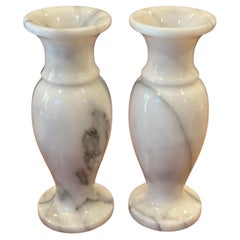 Pair of Post-Modern Italian Carrara Marble Vases