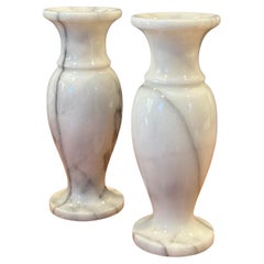 Pair of Post-Modern Italian Carrara Marble Vases