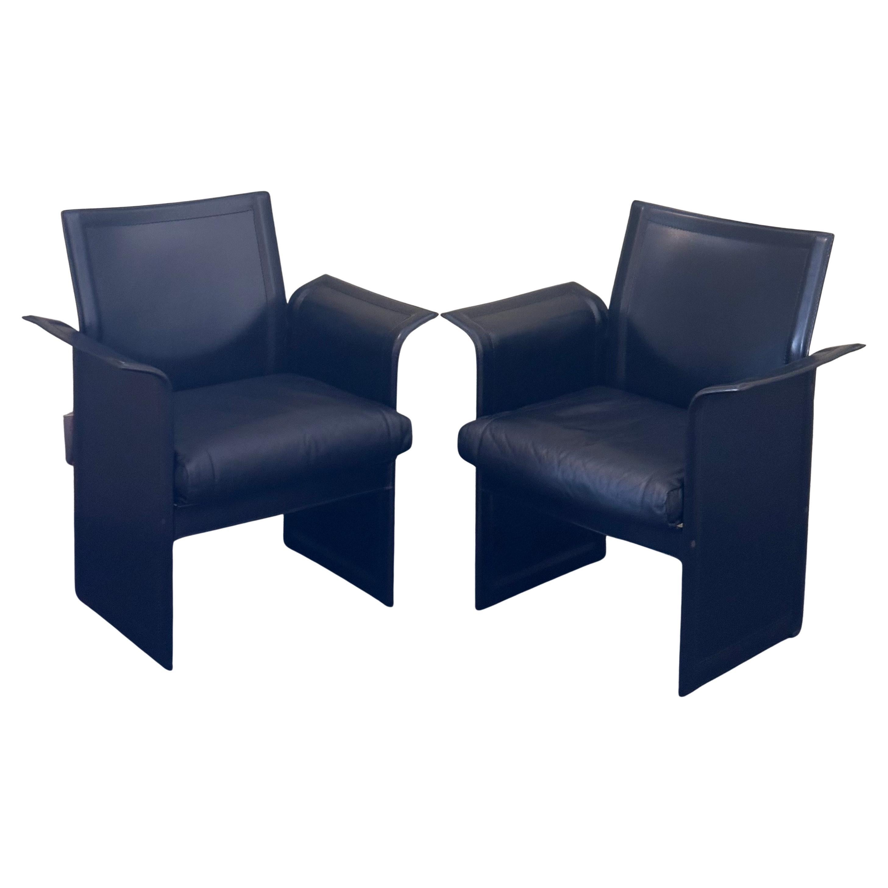 Paire de fauteuils italiens post-modernes en cuir de Tito Agnoli pour Sintesi  NOS en vente 14