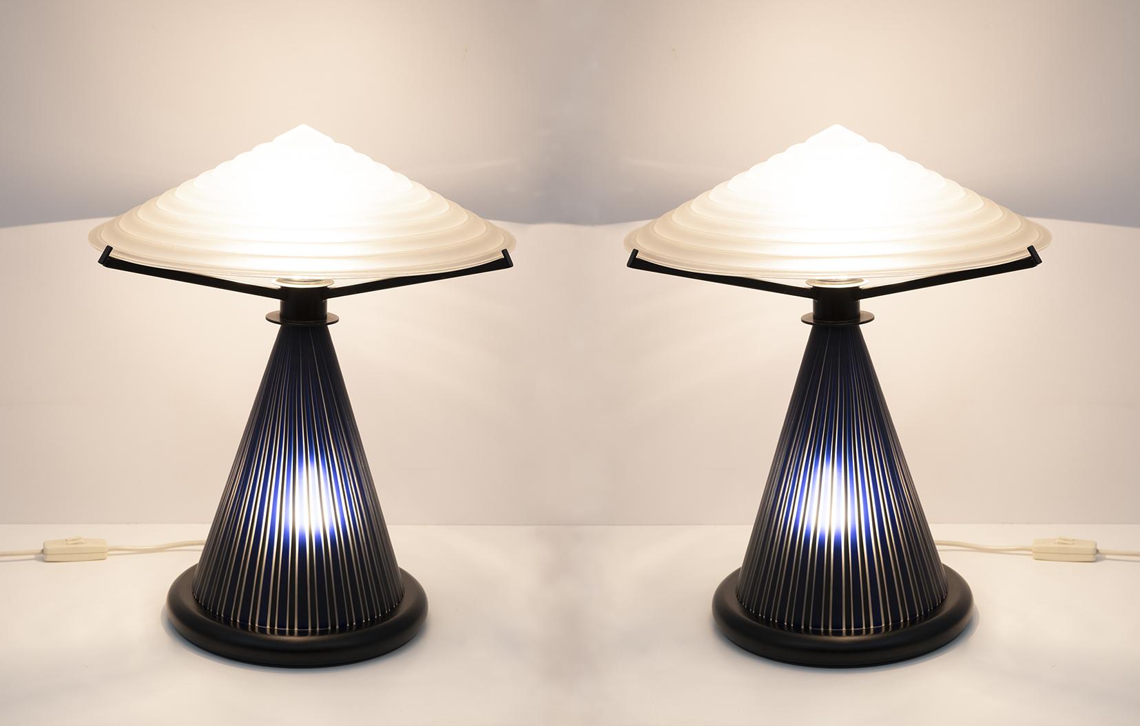 Paar postmoderne italienische Pilz-Tischlampen aus Muranoglas, 1980er Jahre im Angebot 4