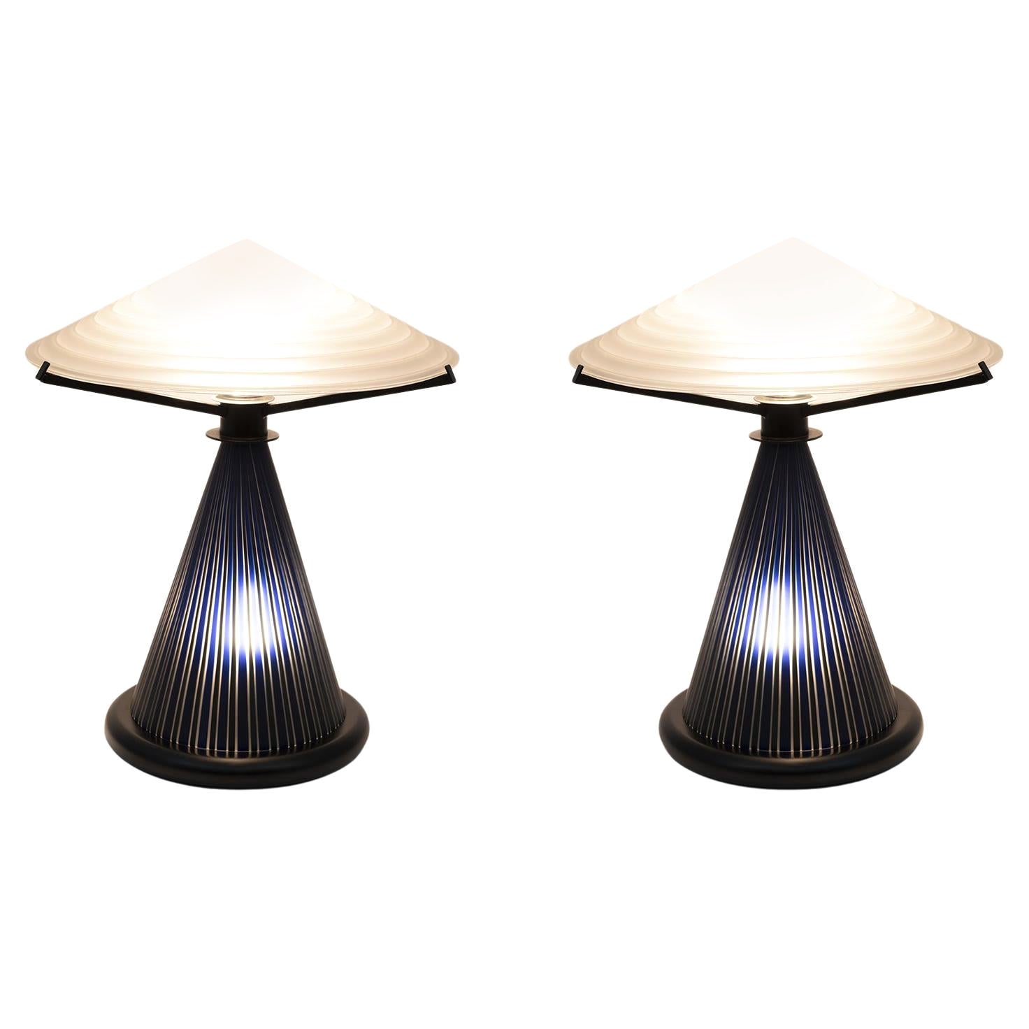 Paire de lampes de table italiennes post-modernes en verre de Murano, années 1980