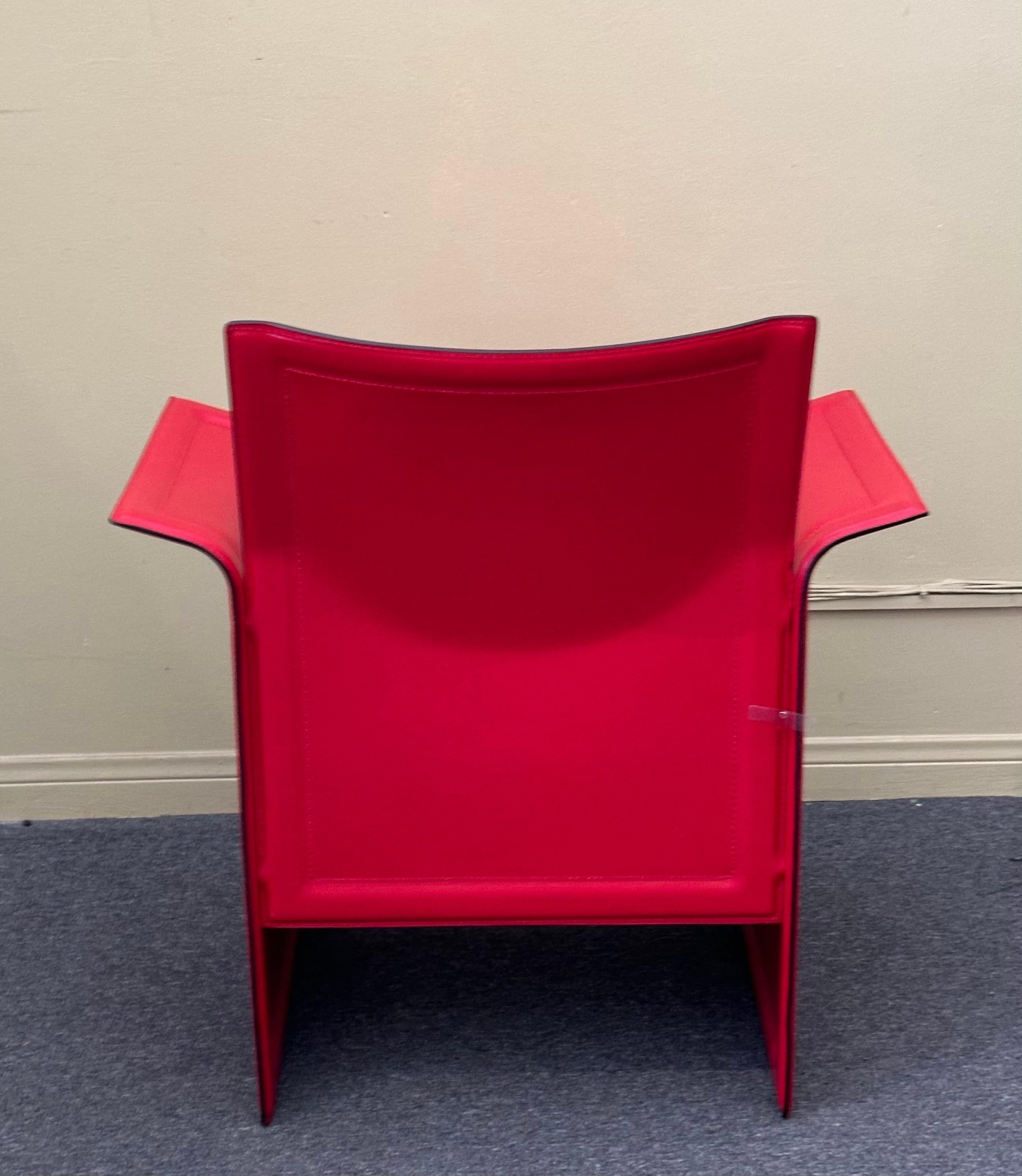Paire de fauteuils italiens post-modernes en cuir rouge de Tito Agnoli pour Sintesi en vente 10