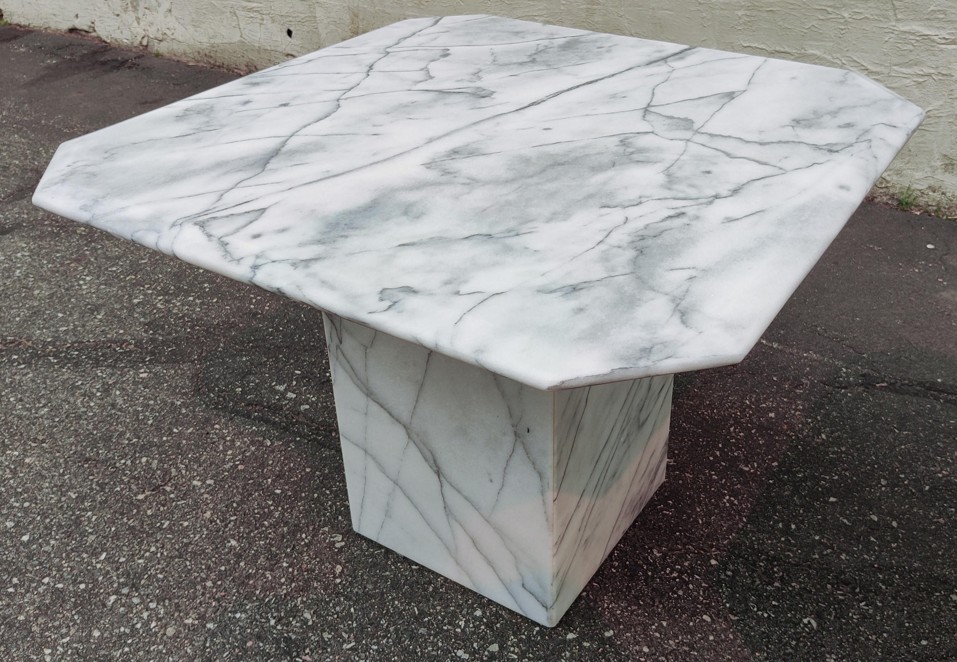 Pair of Post-Modern Italian White Marble Side Tables Grey & Black Veining 5