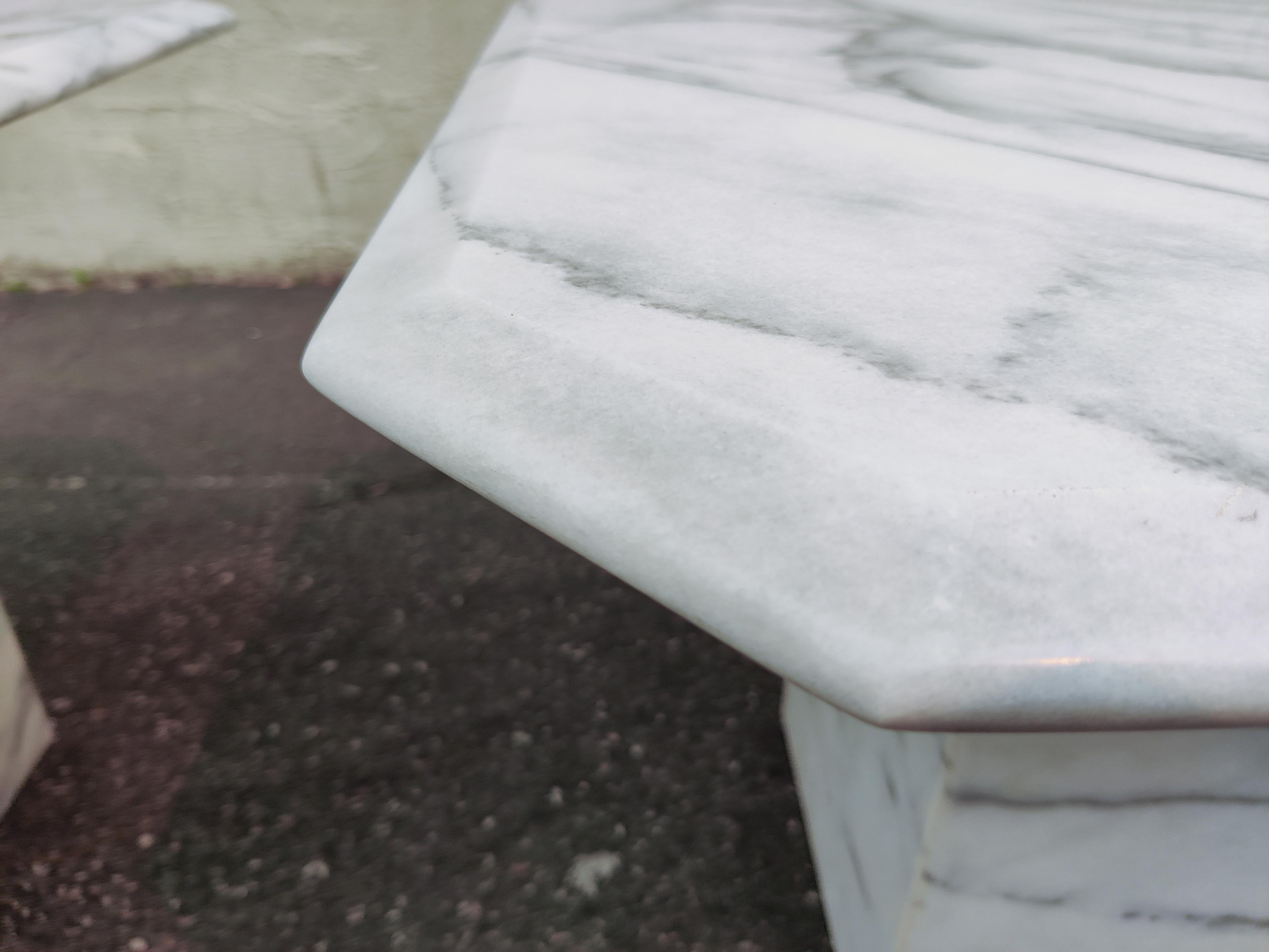 Pair of Post-Modern Italian White Marble Side Tables Grey & Black Veining 7