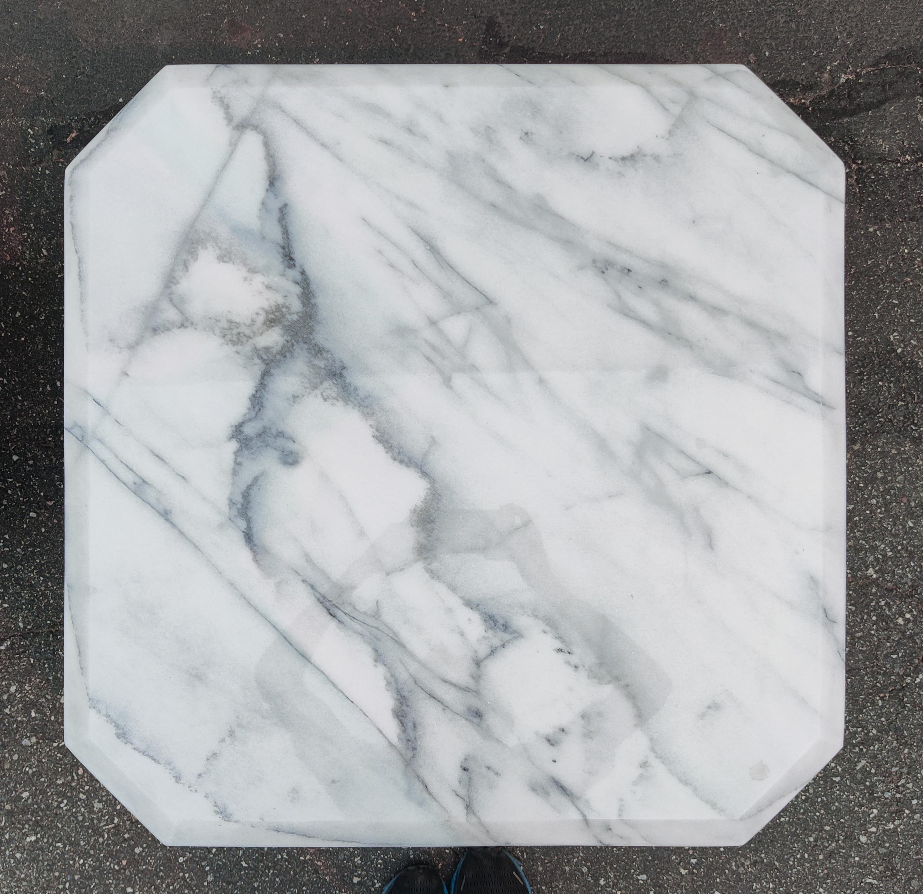 Pair of Post-Modern Italian White Marble Side Tables Grey & Black Veining 3