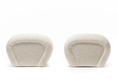 Pair of Post Modern Karl Springer Style Ottomans in Ivory White Bouclé