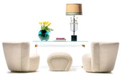 Pair of Post Modern Karl Springer Style Ottomans in Ivory White Bouclé