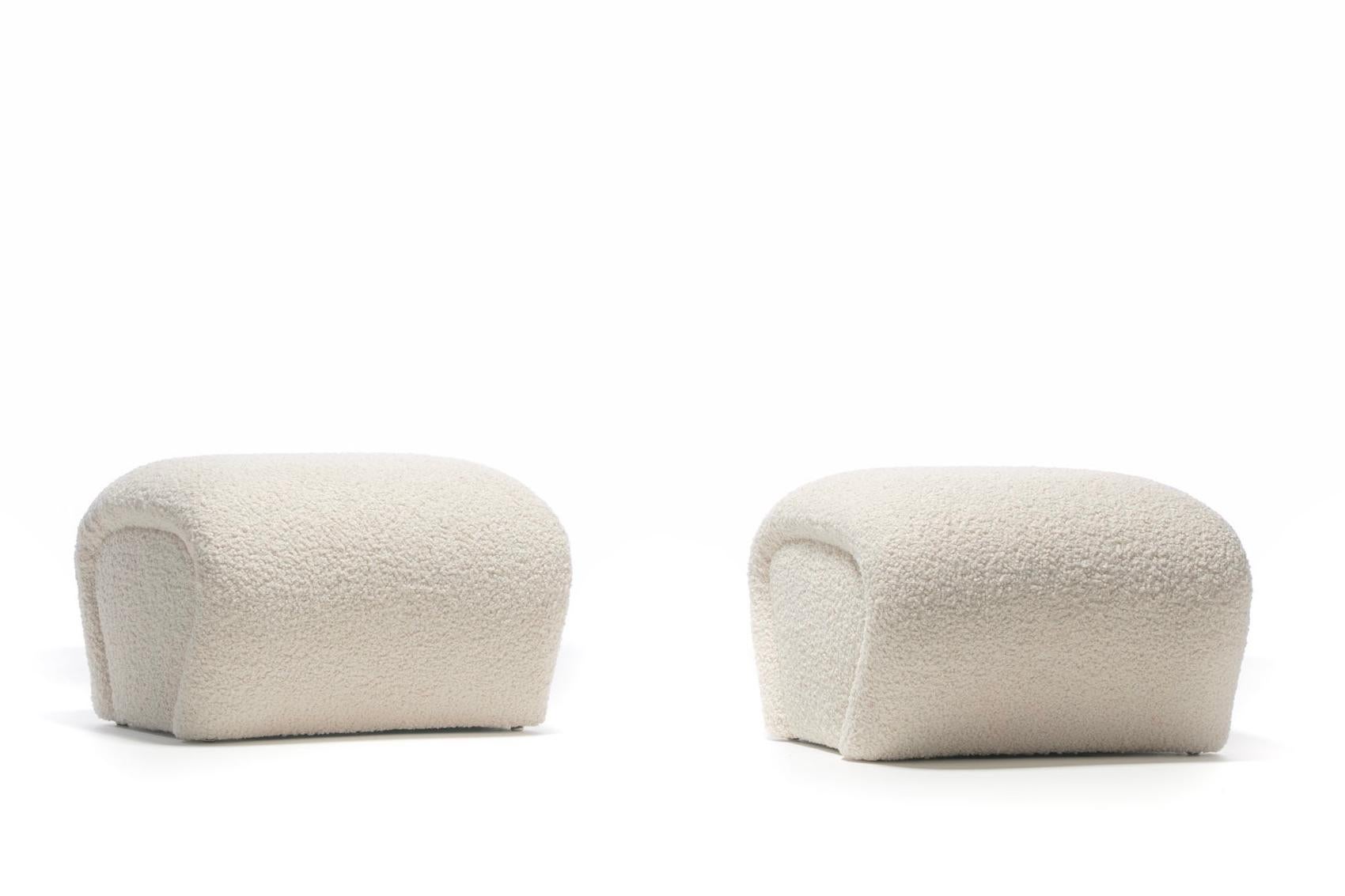 Pair of Post Modern Karl Springer Style Ottomans in Ivory White Bouclé  In Good Condition In Saint Louis, MO