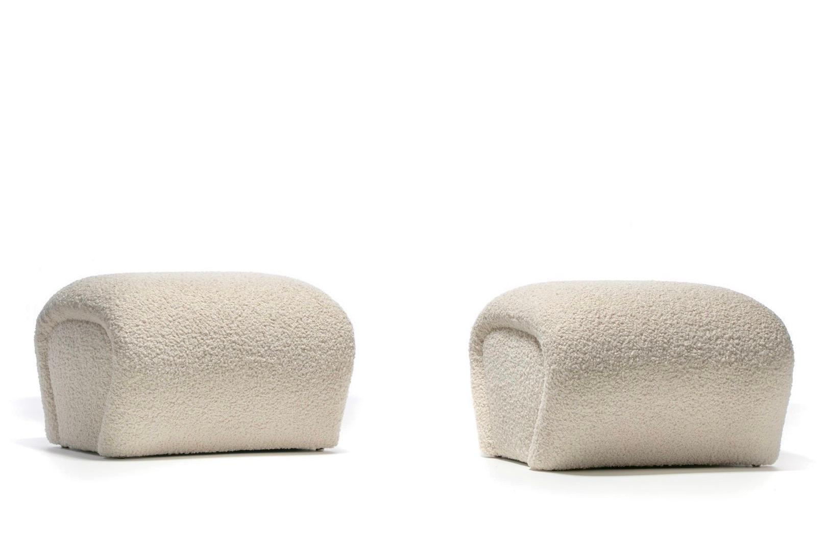 Pair of Post Modern Karl Springer Style Ottomans in Ivory White Bouclé  In Good Condition In Saint Louis, MO