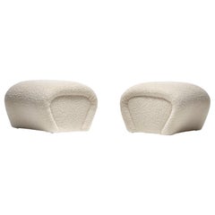 Pair of Post Modern Karl Springer Style Ottomans in Ivory White Bouclé