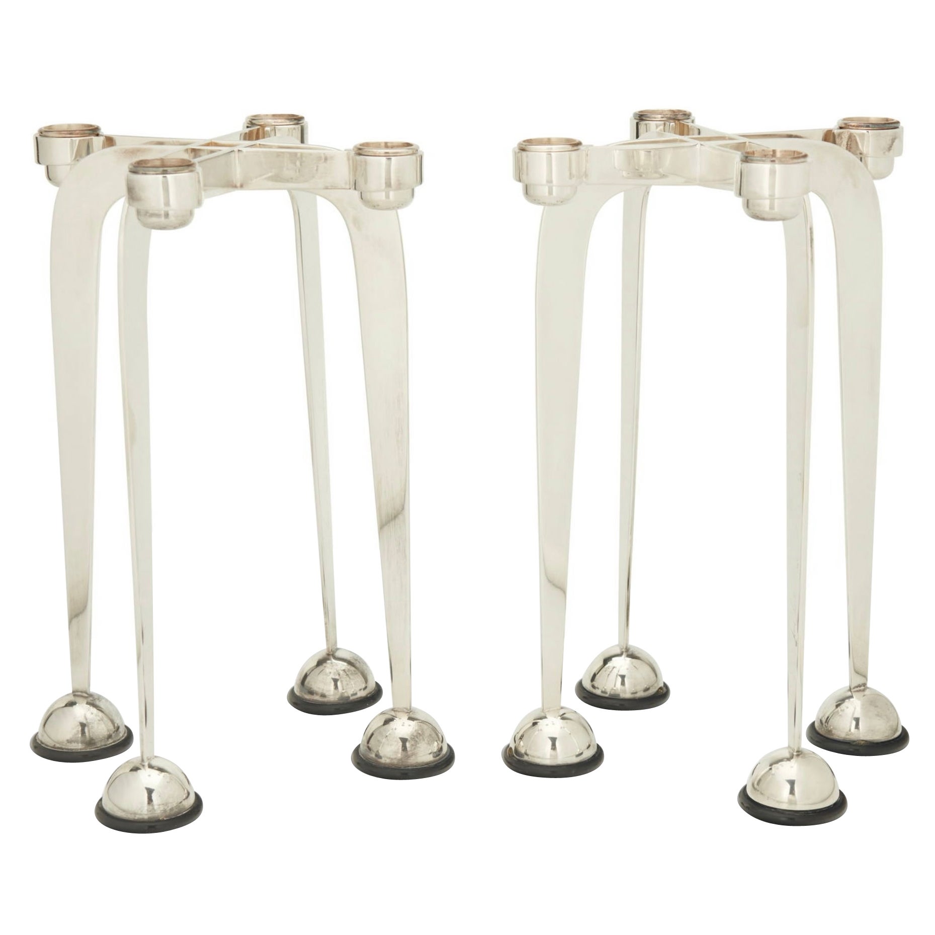 Pair of Post Modern Lino Sabattini Harmony 1989 Candlesticks Silverplate